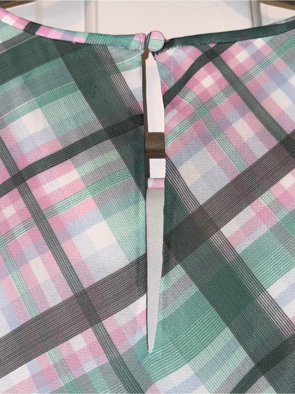 Ann Taylor Green Pink Plaid Drop Waist Short Sleeve chiffon lightweight Dress 8 - Picture 10 of 14